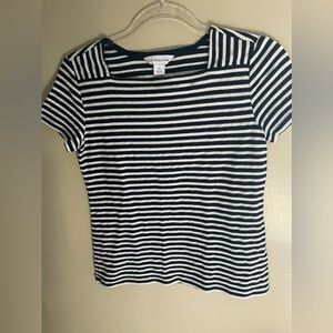 Liz Claiborne - XS - Vintage Square Neck Navy and White Stripe Top